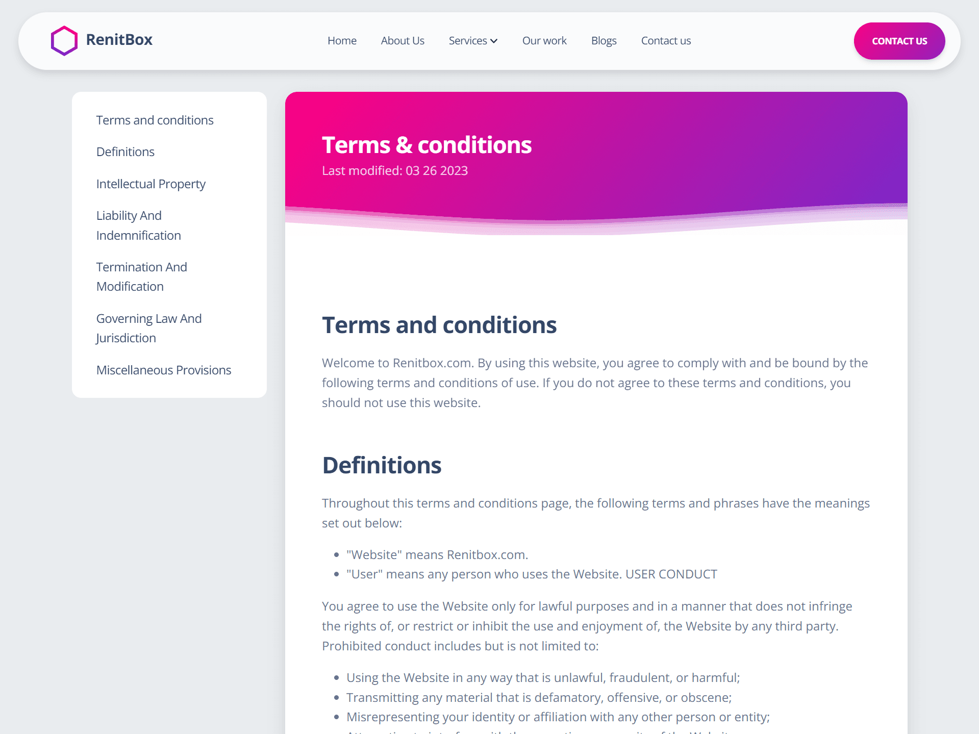 terms page